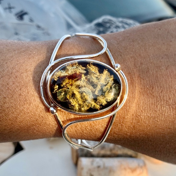 925 Sterling Silver Baltic Green Amber stone - Picture 5 of 8